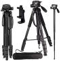 Regetek Camera Tripod Travel Monopod (70" Aluminum Professional Video Camera Mount Leg) Adjustable Stand with Flexible Head for Canon Nikon Dv DSLR Camcorder Gopro Cam& Carry Bag & Cellphone Mount