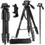 Regetek Camera Tripod Travel Monopod (70" Aluminum Professional Video Camera Mount Leg) Adjustable Stand with Flexible Head for Canon Nikon Dv DSLR Camcorder Gopro Cam& Carry Bag & Cellphone Mount