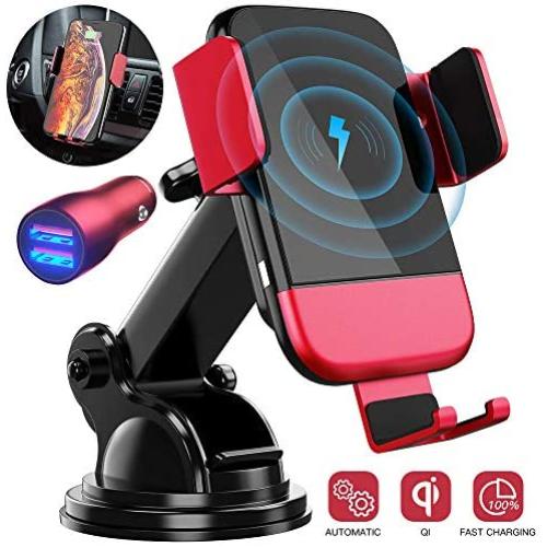 Wireless Car Charger, CTYBB Qi Auto-Clamping Air Vent Dashboard Car Phone Holder & QC3.0 Car Charger, 10W Compatible for Galaxy S10/S10+/S9,Charging for iPhone 11/11 Pro/11 Pro Max/XSMax/XS/XR/X/8P/8
