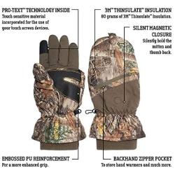 Hot ShotMen’s Camo Huntsman Pop-Top Mittens–Outdoor Hunting Camouflage