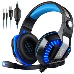 【Deep Bass】 Muzili Gaming Headset, 50mm Driver Units for 7.1 Surround Sound Stereo Hi-Fi for PC, PS4, Xbox One,Mobile Phone, Noise-Cancelling Headset with Mic, LED Lights, Soft Memory Earmuffs