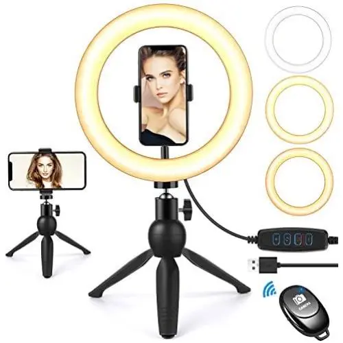 Selfie Ring Light with Tripod Stand and Phone Holder, 9"Dimmable Desktop LED Circle Light Ringlight for Live Stream, Makeup, YouTube, Video Shooting with Remote Control, 3 Light Modes & 10 Brightness Selfie Ring Light with Tripod Stand and Phone Holder, 9"Dimmable Desktop LED Circle Light Ringlight for Live Stream, Makeup, YouTube, Video Shooting with Remote Control, 3 Light Modes & 10 Brightness