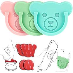 Car Grips Mount for Phone Stand Cute Bear Style Silicone Phone Holder with Phone line Clasp for Collapsible Grip/Socket Mount User Used on Dashboard, Home, Office, Kitchen, Desk, Wall (3 Colors)