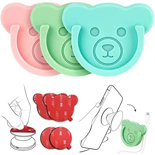 Car Grips Mount for Phone Stand Cute Bear Style Silicone Phone Holder with Phone line Clasp for Collapsible Grip/Socket Mount User Used on Dashboard, Home, Office, Kitchen, Desk, Wall (3 Colors) Car Grips Mount for Phone Stand Cute Bear Style Silicone Phone Holder with Phone line Clasp for Collapsible Grip/Socket Mount User Used on Dashboard, Home, Office, Kitchen, Desk, Wall (3 Colors)