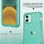 LONTECT for iPhone 11 Case Built-in Screen Protector Glitter Clear Sparkly Bling Rugged Shockproof Hybrid Full Body Protective Case Cover for Apple iPhone 11 6.1 2019, Green Clear/Silver Glitter