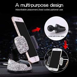 eing Bling Crystal Car Phone Mount with One More Air Vent Base,Universal Cell Phone Holder for Dashboard,Windshield and Air Vent,Silver