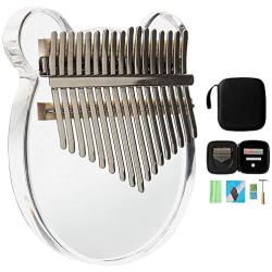 Kalimba 17 Keys Thumb Piano with Eva bag,Crystal Kalimba Acrylic Mbira Finger Piano, Musical Instrument Gifts for Kids Adult Beginners with Tuning Hammer and Study Instruction (Bear Shape)