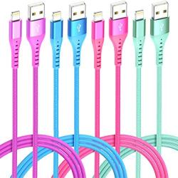 Lightning Cable iPhone Charger 4Color 4Pack(6/3/3/1ft) Apple MFi Certified Unbreakable Fast USB Charging Cord Compatible for iPhone11Pro MAX Xs XR X 8 7 6S Plus SE 5S 5C (Green Purple Blue Orange)