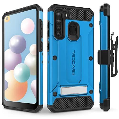 Evocel Galaxy A21 Explorer Series Pro with Glass Screen Protector and Belt Clip Holster for The Samsung Galaxy A21, Blue