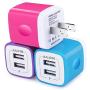USB Wall Charger, Charger Adapter, Ailkin 3-Pack 2.1Amp Dual Port Quick Charger Plug Cube for iPhone 7/6S/6S Plus/6 Plus/6/5S/5, Samsung Galaxy S7/S6/S5 Edge, LG, HTC, Huawei, Moto, Kindle and More