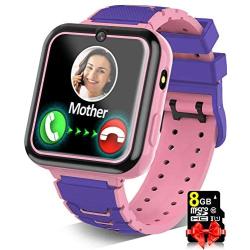 Kids Game Smart Watch for Boys Girls SmartWatch Phone with 7 Intelligent Games 8GB Micro SD Card SOS Alarm Timer 12/24 Hr Music MP3 Player for 4-12 Years Old Students Children Birthday Gift (1.Pink)