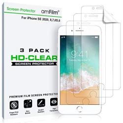 amFilm Screen Protector for iPhone SE (2020), 8, 7, 6S, 6 (3 Pack) HD Clear, Flex Film, Case Friendly