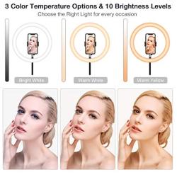 12 Inch Selfie Ring Light with Stand and Phone Holder, Foldable Makeup Light 20.8" - 67” Stretchable,3 Color Modes, USB Powered LED Selfie Light Ring for iPhone and Android,TIK Tok Light Mobile Stand.