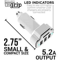 Aduro 4 Port Car Charger Adapter, 12V Fast Car Charger USB Adapter Power Station 5.2A/26W Output (White)