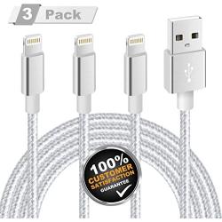 iPhone Charger, 3 Pack 10FT Lightning Cable Nylon Braided USB Charging Cord Compatible with iPhone 11/XS/XR/X/8/7/6/5/iPad(Silver Gray)