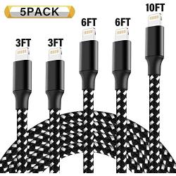 iPhone Charger,Mfi Certified 5Pack 3FTx2 6FTx2 10FT Lightning Cables to USB Syncing Data and Nylon Braided Cord Charger for iPhone XS/Max/XR/X/8/6Plus/6S/7Plus/7/8Plus/SE/iPad and More