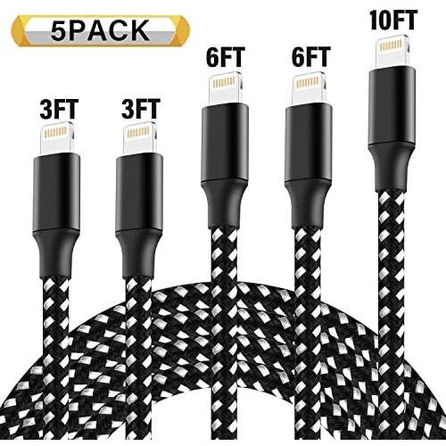 iPhone Charger,Mfi Certified 5Pack 3FTx2 6FTx2 10FT Lightning Cables to USB Syncing Data and Nylon Braided Cord Charger for iPhone XS/Max/XR/X/8/6Plus/6S/7Plus/7/8Plus/SE/iPad and More