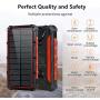 Solar Power Bank 30000mAh, Solar Charger, Qi Wireless Charger, Outputs 5V/3A High-Speed & 2 Inputs Huge Capacity Phone Charger for Smartphones, IP66 Rating, Strong Light LED Flashlights