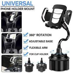 Car Cup Holder Phone Mount, Phone Holder for car 360 Degree Universal Adjustable Car Phone Mount Gooseneck Cup Holder Compatible for iPhone 11/XS Max/8/Plus/Galaxy/Huawei/All Smartphone