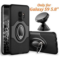 eSamcore Samsung Galaxy S9 Case Ring Holder Kickstand Cases + Dashboard Magnetic Phone Car Mount [Black]