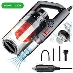 Car Vacuum Cleaner，Best Vacuum Cleaner,SIIWOO Car Vacuum Cleaner, Wet Dry Use for Quick Cleaning，150W DC12V 6000PA Low Noise Vacuum