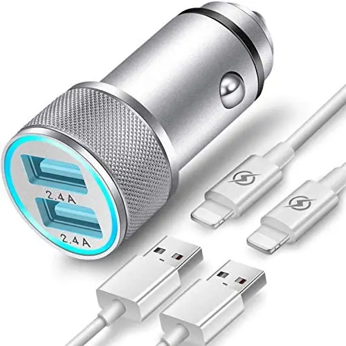 FIMARR Car Charger Compatible with iPhone 11/XR/XS/X/Pro Max 8/7/6/6S Plus 5S/5C/SE2, iPad Air Mini Pro (2.4A Dual Port USB Car Charger with 2X 3ft Charging Cable) (3in1 Pack) FIMARR Car Charger Compatible with iPhone 11/XR/XS/X/Pro Max 8/7/6/6S Plus 5S/5C/SE2, iPad Air Mini Pro (2.4A Dual Port USB Car Charger with 2X 3ft Charging Cable) (3in1 Pack)