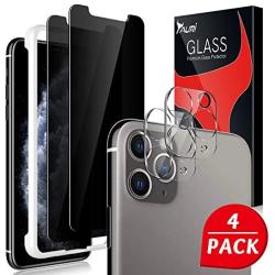 [4 Pack] Tauri 2 Pack Privacy Screen protector + 2 Pack camera lens Protector for iPhone 11 Pro 5.8-inch, Bubble Free [Tempered Glass] [Scratch-resistant]