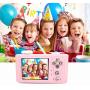 VUWOR D3+ Kids Camera 8MP HD Video Camcorder Shockproof Mini Digital Video Camera Toy for Children with Pink Rabbit & Blue Elephant Silicone Cover 16GB Memory Card Included (Pink)