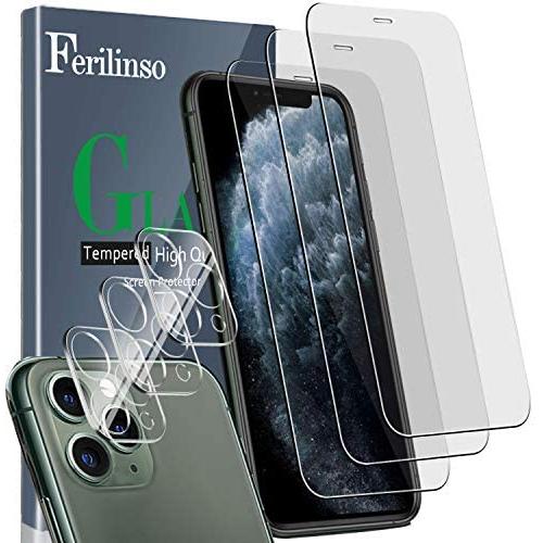 Ferilinso [6 Pack] 3 Pack Tempered Glass Screen Protector + 3 Pack Camera Lens Protector for iPhone 11 Pro Max (6.5), HD Clarity 9H Glass Screen Protector