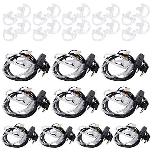 Tenway 2-Pin Covert Acoustic Tube Walkie Talkie Earpiece Two Way Radio Earpiece with MIC for BF-888S AR-5 UV-5R H-777 TW-325 Two Way Radio (10 Pack)