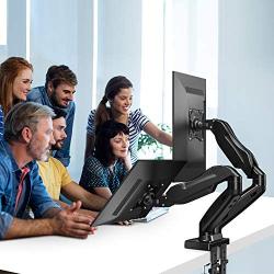 HUANUO Dual Monitor Stand - Adjustable Gas Spring Monitor Desk Mount Swivel VESA Bracket with C Clamp, Grommet Mounting Base for 17 to 27 Inch Computer Screens - Each Arm Holds 4.4 to 14.3lbs