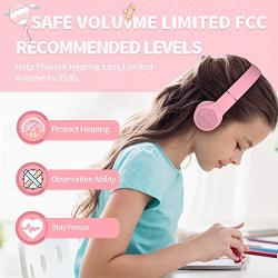 Picun Kids Bluetooth Headphones Safe Volume Limited 85dB 15 Hours Play Time Foldable Stereo Sound Headsets with Mic Wireless Headphones for Girls Children Computer Cell Phones Tablet School Game(Pink)