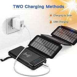 Solar Charger 10000mah Power Bank Solar Portable Charger Qi Wireless Charger for Outdoors, 2 Inputs 2 USB Outputs,External Battery Pack with LED Flashlight Compatible Most Smartphones,Tablets and More