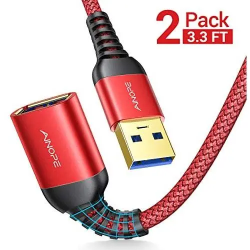 AINOPE USB 3.0 Extension Cable Type A Male to Female Extension Cord 2PACK 3.3FT Durable Braided Material Fast Data Transfer Compatible with USB Keyboard,Mouse,Flash Drive, Hard Drive,Printer AINOPE USB 3.0 Extension Cable Type A Male to Female Extension Cord 2PACK 3.3FT Durable Braided Material Fast Data Transfer Compatible with USB Keyboard,Mouse,Flash Drive, Hard Drive,Printer