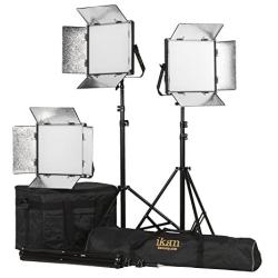 Ikan Lyra (3X) Bi-Color 3200K-5600K Soft Panel (1) 1 x 1 Studio & Field LED Lighting Kit, Includes Barn Doors, Stands and Case, Bi-Color Adjustable (LB10-3PT-KIT) - Black