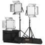 Ikan Lyra (3X) Bi-Color 3200K-5600K Soft Panel (1) 1 x 1 Studio & Field LED Lighting Kit, Includes Barn Doors, Stands and Case, Bi-Color Adjustable (LB10-3PT-KIT) - Black