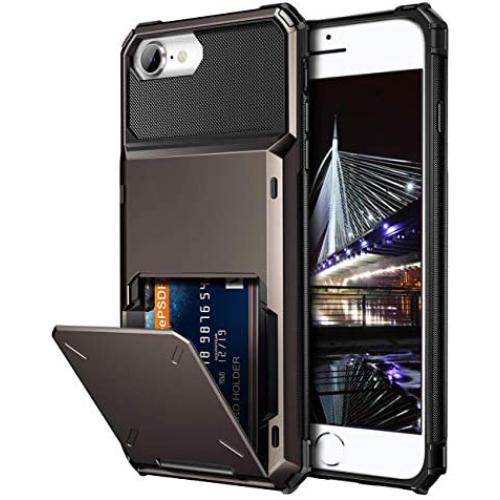 Vofolen for iPhone 6s Case iPhone 8 Wallet iPhone SE 2020 Case Credit Card Holder ID Slot Pocket Dual Layer Protective Bumper Rugged TPU Rubber Armor Hard Shell Cover for iPhone 6 6s 7 8 SE2 Gun Color