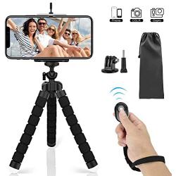 Mini Phone Tripod, SYOSIN Phone Camera Tripod Mount with Bluetooth Control and Universal Clip, 360° Rotating Flexible Tripod Stand Holder for Smartphone, Camera and GoPro