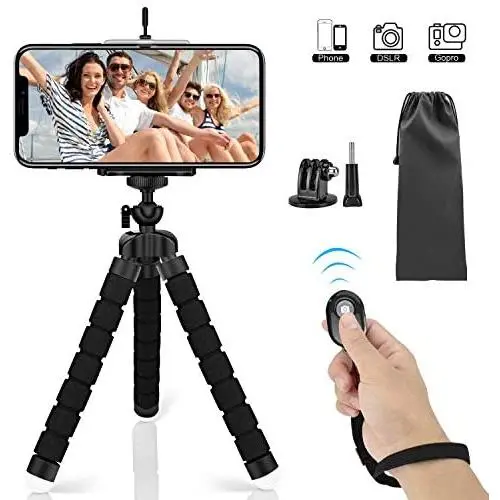 Mini Phone Tripod, SYOSIN Phone Camera Tripod Mount with Bluetooth Control and Universal Clip, 360° Rotating Flexible Tripod Stand Holder for Smartphone, Camera and GoPro Mini Phone Tripod, SYOSIN Phone Camera Tripod Mount with Bluetooth Control and Universal Clip, 360° Rotating Flexible Tripod Stand Holder for Smartphone, Camera and GoPro