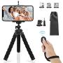 Mini Phone Tripod, SYOSIN Phone Camera Tripod Mount with Bluetooth Control and Universal Clip, 360° Rotating Flexible Tripod Stand Holder for Smartphone, Camera and GoPro