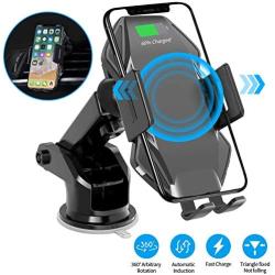 Wireless Car Charger Mount Sensor Auto Clamping 10W Fast Charge Air Vent Phone Holder Compatible with iPhone 11 Pro Max/Xs/Max/XR/X/8/Plus, Samsung S10/S9/S8 & All Qi Deviceby KALULI (Black)