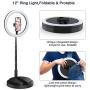 12 Inch Selfie Ring Light with Stand and Phone Holder, Foldable Makeup Light 20.8" - 67” Stretchable,3 Color Modes, USB Powered LED Selfie Light Ring for iPhone and Android,TIK Tok Light Mobile Stand.