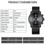 GOLDEN HOUR Mens Watches Fashion Sport Quartz Analog Black Mesh Stainless Steel Waterproof Chronograph Wrist Watch, Auto Date in Blue/Red/Gold Hands