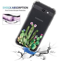 Girly Case for Samsung Galaxy J7 Perx, J7 Prime, J7 Sky Pro, J7 V, Galaxy J7 2017 Clear with Tropical Cactus Flowers Design Shockproof Bumper Protective Cell Phone Cases for Girls N Women Soft Floral