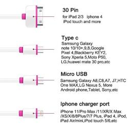 Multi USB Cable, Universal Retractable 4 in 1 Multiple USB Charging Cable Adapter Connector with 8Pin/Type C/Micro USB Compatible with Pad,Phone XR,XS Max, 7 Plus,Andriod,and More (2 Pack-White/Pink)