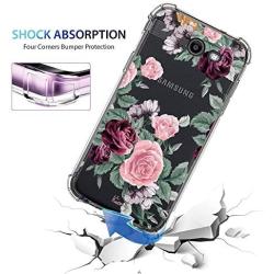 Girly Case for Samsung Galaxy J7 Perx, J7 Prime, J7 Sky Pro, J7 V, Galaxy J7 2017 Clear with Purple Flowers Design Shockproof Bumper Protective Cell Phone Cases for Girls N Women Soft Floral Cover