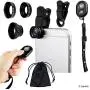 Universal 3in1 Camera Lens and Bluetooth Shutter Remote Kit for Smartphones, Including Bluetooth Camera Shutter Remote, Fish Eye, 2in1 Macro and Wide Angle, Lens Clip Universal 3in1 Camera Lens and Bluetooth Shutter Remote Kit for Smartphones, Including Bluetooth Camera Shutter Remote, Fish Eye, 2in1 Macro and Wide Angle, Lens Clip