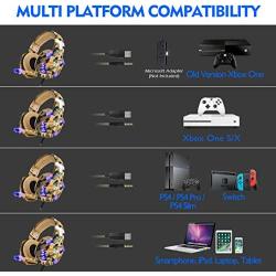 EasySMX Gaming Headset Xbox One Headset, PS4 Headset with Noise Canceling Mic, PC Headset with LED Light, Compatible with PC, PS4, Xbox One Controller(Adapter Not Included), Nintendo Switch, Mac