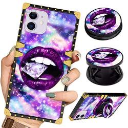 Bitobe Luxury Square Phone Case iPhone 11 6.1 Inch 2019 Retro Elegant Soft TPU Design Cover (Purple Galaxy Diamond Lips)