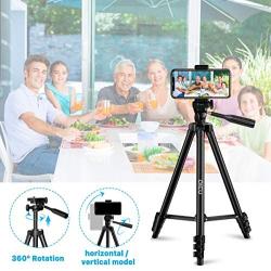 Phone Tripod, QI-EU 51”Extendable Lightweight Aluminum Travel Video Tripod Stand with Cell Phone Mount Holder & Bluetooth Remote, Compatible with iPhone/Android/Gopro/Camera for Selfie & Vlogging